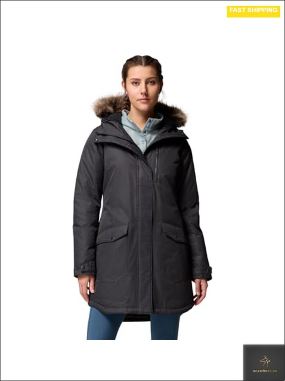 Women's Insulated Long Jacket with Faux Fur Trim, Omni-Heat